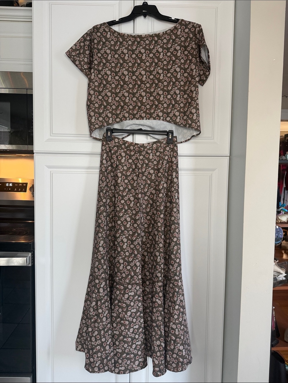 Joyfolie Brown Floral Maxi Skirt Set with Pink Accents